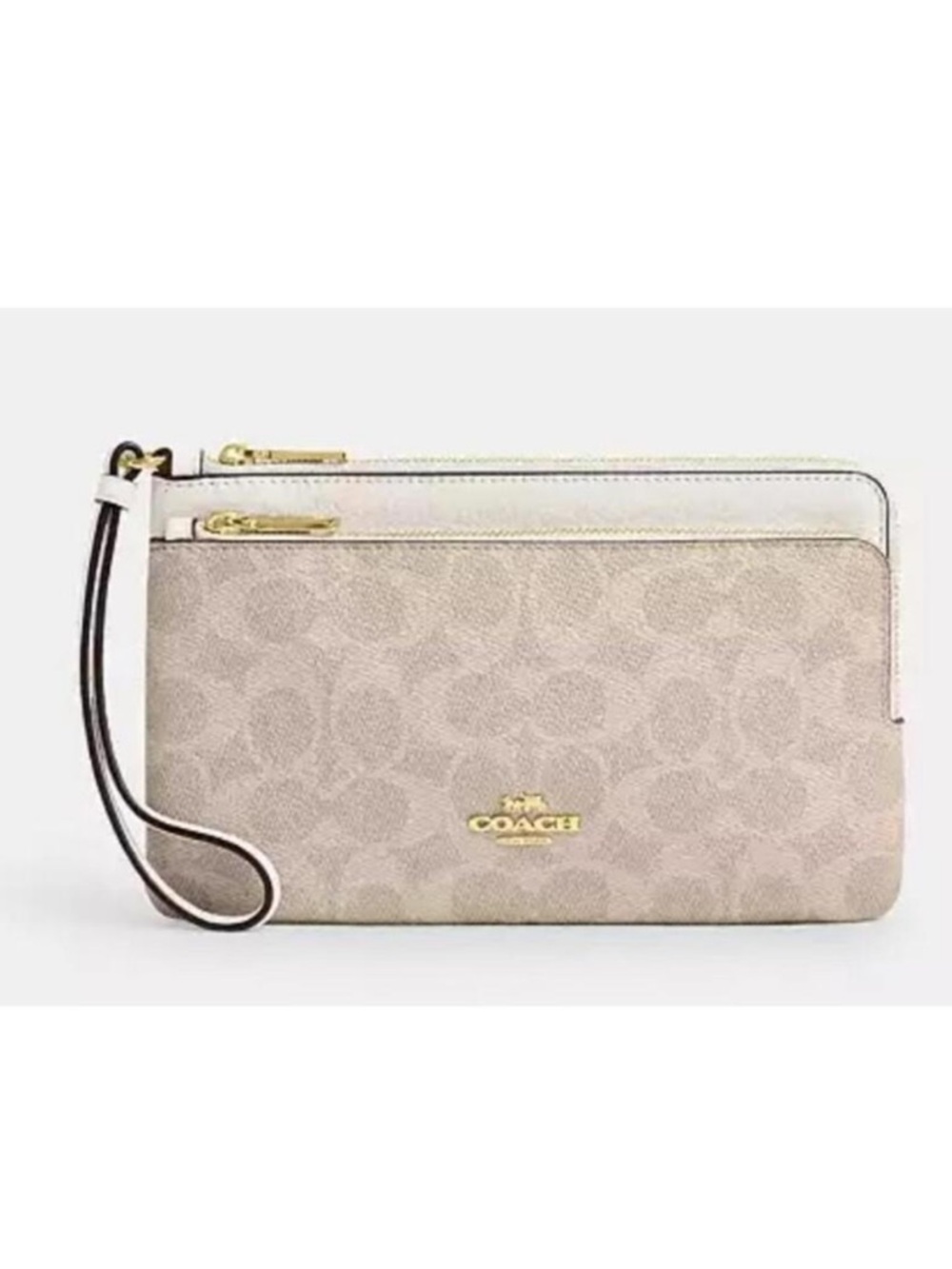 NWT Coach Double Zip Wallet in Signature Pebbled Leather  - Sand/Chalk ✨